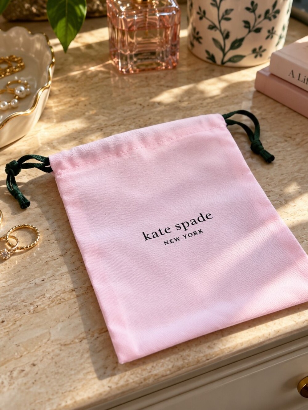 Kate Spade New York Pink Jewelry Dust Bag Drawstring Pouch